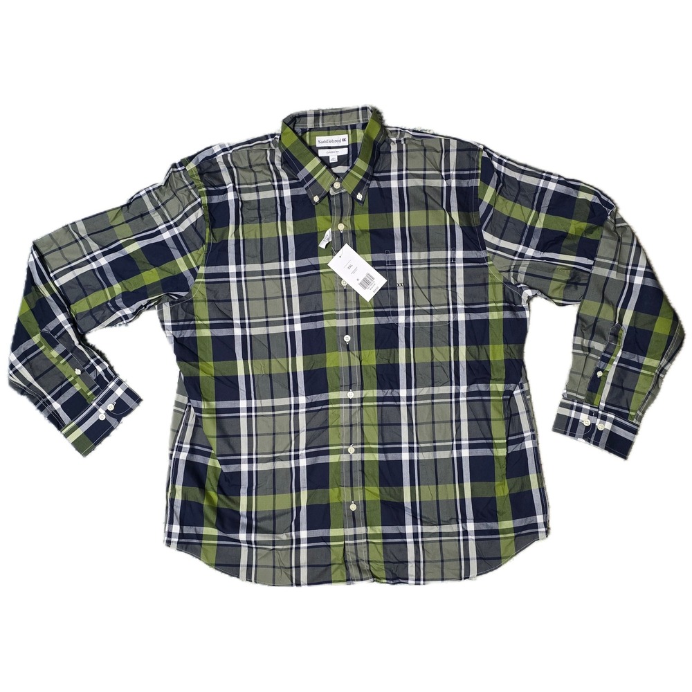 Saddlebred Mens Plaid Classic Fit Long Sleeve Button Up Shirt XXL Green Navy (AA